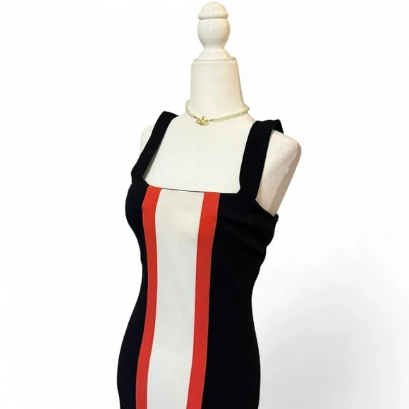 Diane Von Furstenberg Bodycon Maxi Dress Black White Orange Stripe Size 4 - Picture 2 of 6